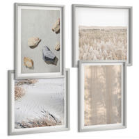 BILDER SET 4er Set - 50x50 cm & 40x60 cm Silberner Rahmen - Boho-Naturtexturen - Silberfarben, Kunststoff (50/50cm) - TULUP