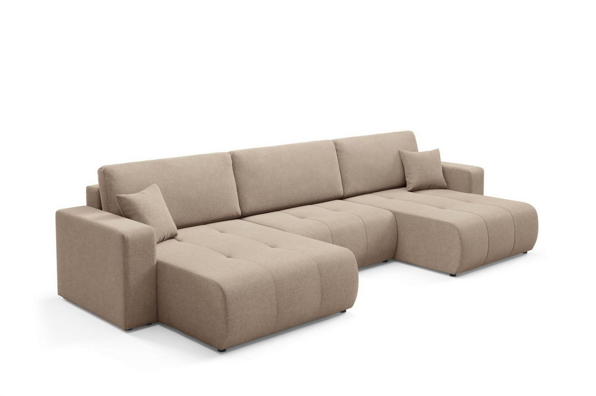 WOHNLANDSCHAFT Augusto - Beige, Holzwerkstoff/Textil (344/82/149cm) - Fun Möbel