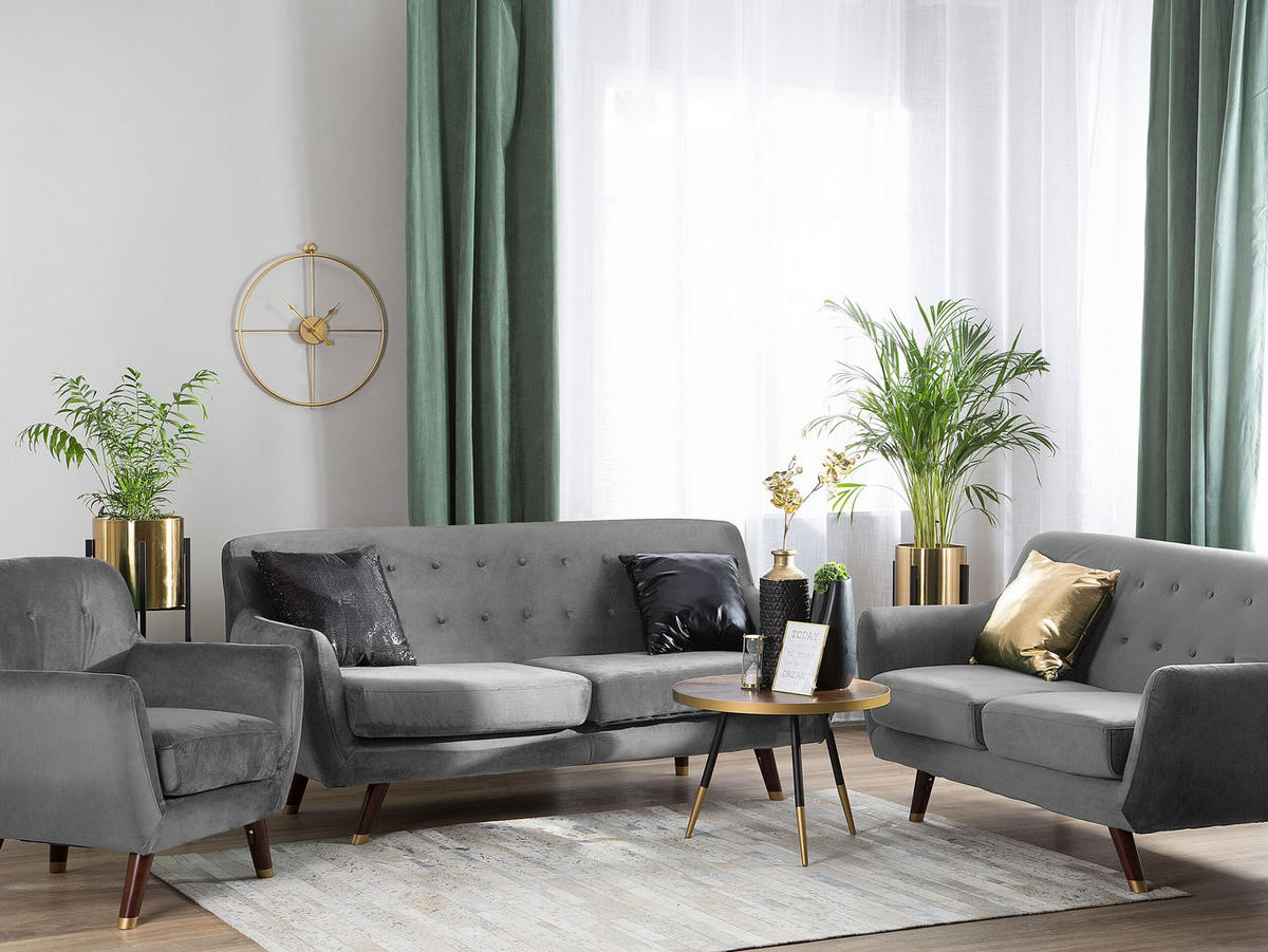 SOFA-SET 6-sitzer Samtstoff Grau Bodo - Grau, Textil (188/84/85cm) - Beliani