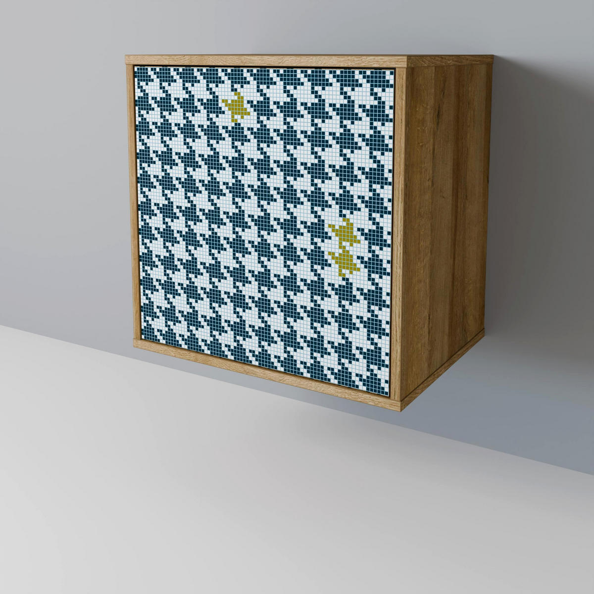 SIDEBOARD OUT OF CONTEXT, Eichefarben, 57,5x42x70,5 cm, Schwarze Metall-Sternfüße - Eichefarben/Multicolor, Holzwerkstoff/Metall (57.5/70.5/42cm) - SpaceRebels