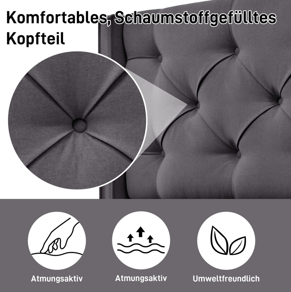 POLSTERBETT 90/200 cm Grau aus Baumwolle mit Stauraum - Grau, Textil (90/200cm) - OKMYHOME