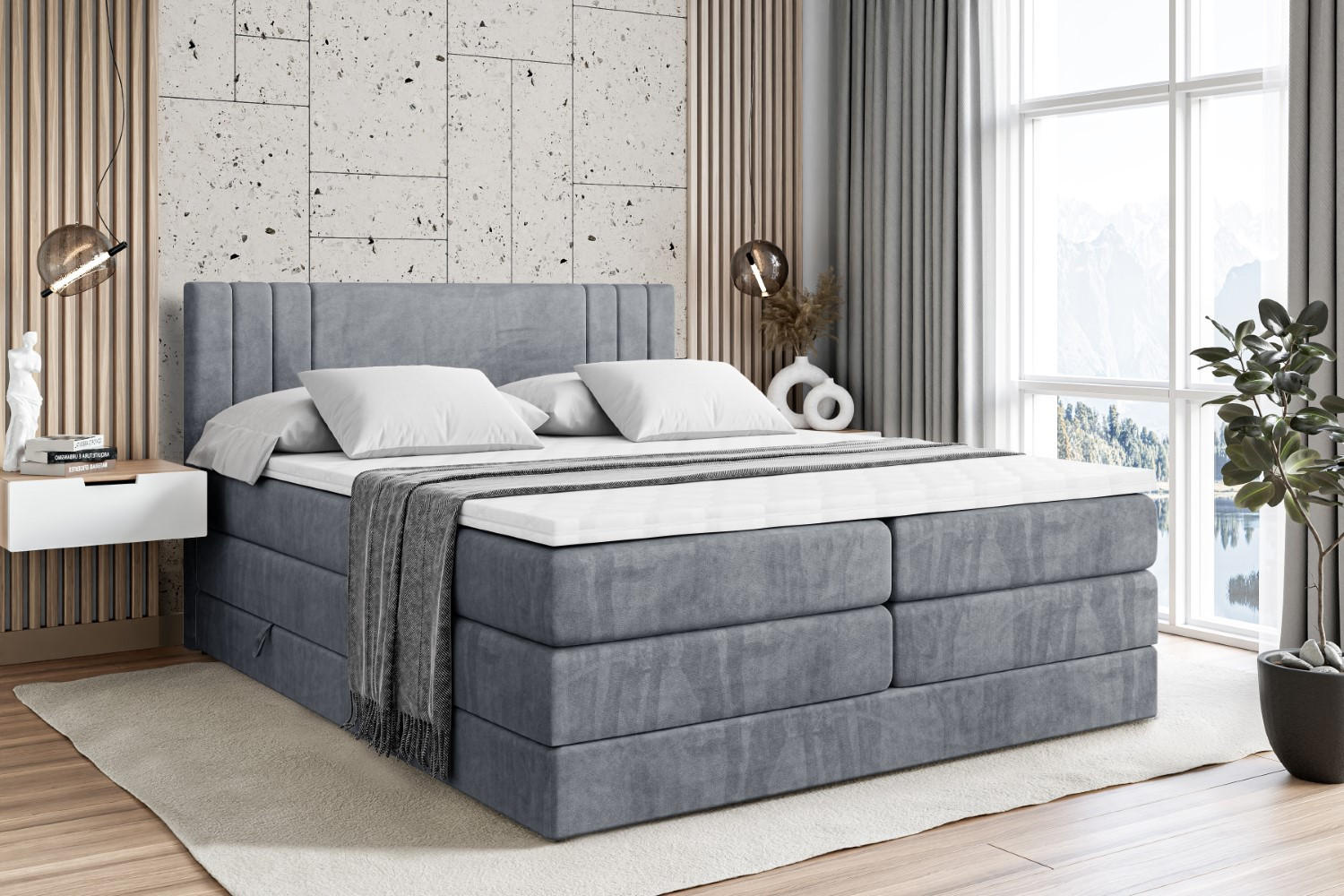 BOXSPRINGBETT IDRIKO KING - 120x200 - H3/H4 - Grau - Grau, Holzwerkstoff (120/200cm) - ALTDECOR