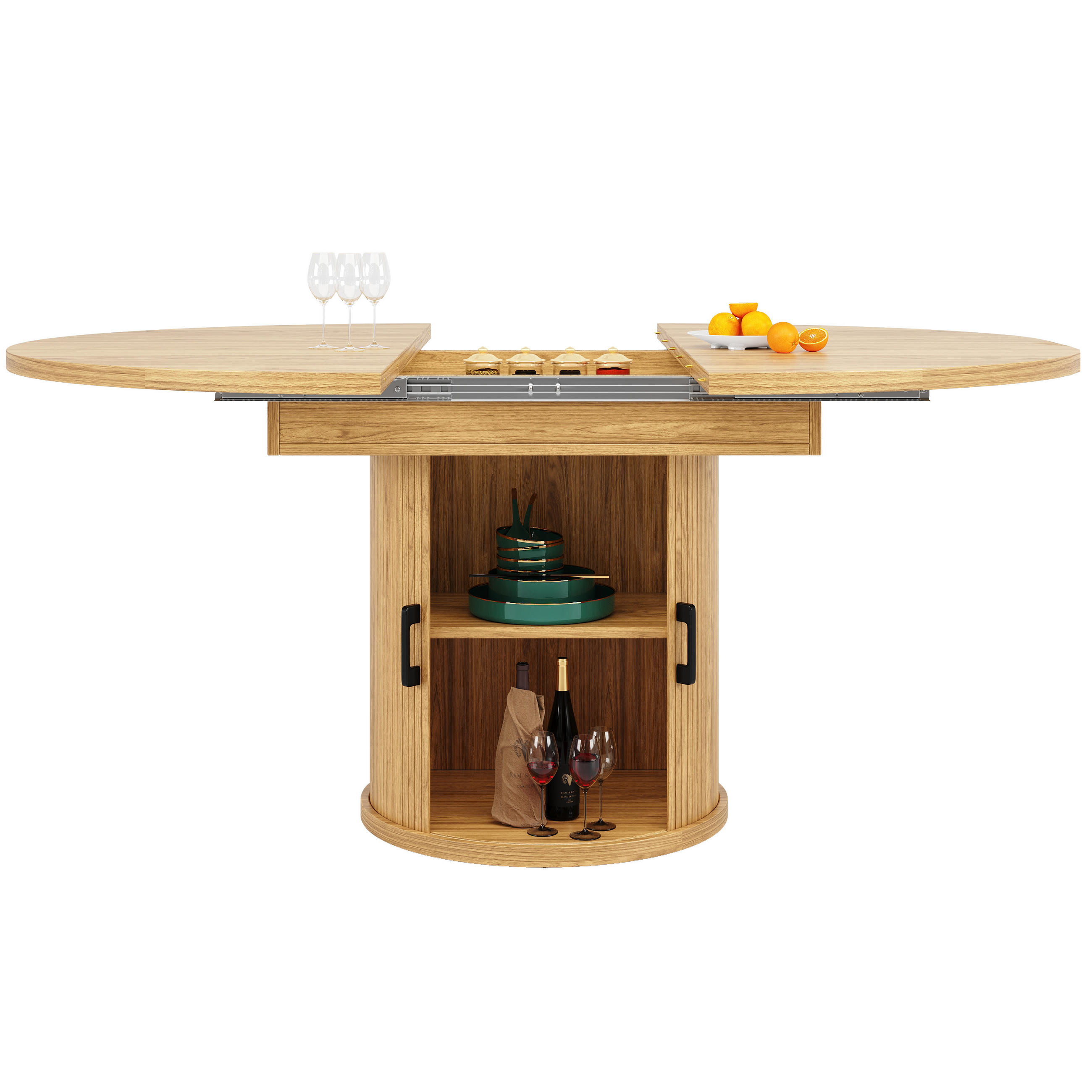 ESSTISCH Ausziehbar Natürlich mit Stauraum 118-158/118/76 cm - Naturfarben, Holz (118/118/76.8cm) - Oxeza