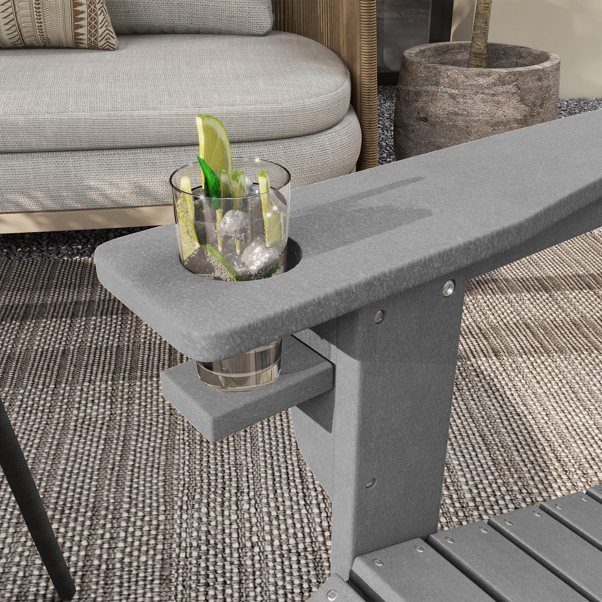 GARTENSTUHL mit Getränkehalter, Adirondack, Grau, HDPE, 75 x 87 x 90 cm - Grau, Kunststoff (87/90/75cm) - Outsunny