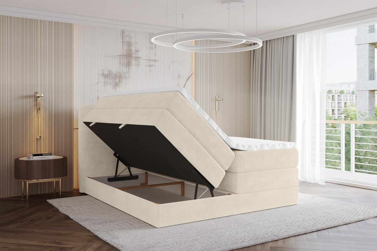 BOXBETT mit Matratze H3|H4 - NINA KING - 160x200 cm - Beige - Sahara, Holzwerkstoff (160/200cm) - ALTDECOR