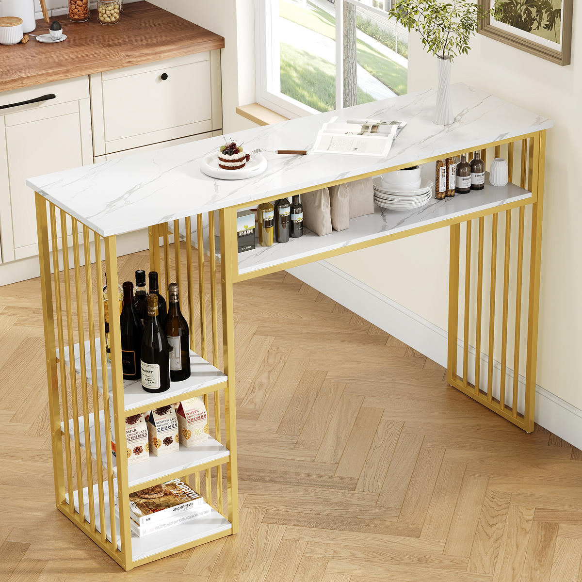 BARTISCH 140/40/105 cm mit Stauraum DE-39847 Gold - Goldfarben, Metall (40/140/105cm) - ComfortXL