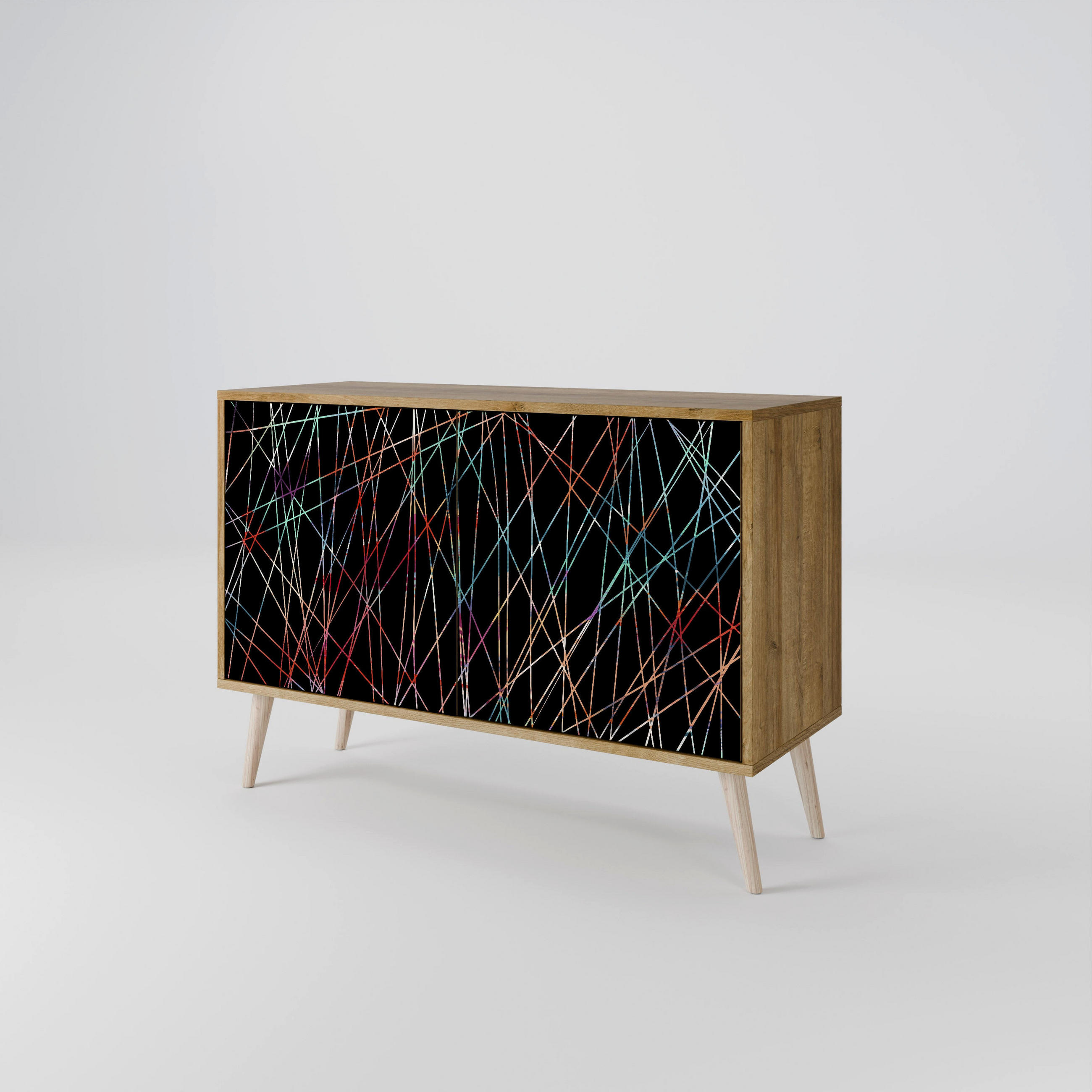 SIDEBOARD LUMINOUS SNARE, Eicheneffekt, 111x42x77,5 cm, 2 Türen - Eichefarben/Buchefarben, Holzwerkstoff/Buchenholz (111/77.5/42cm) - SpaceRebels