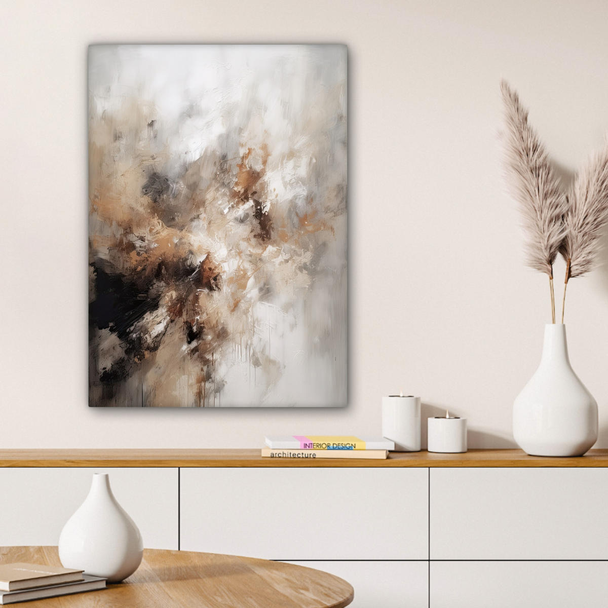 LEINWANDBILD - Farbe - Abstrakt - Beige - Kunst - 60x80 - Gemälde - Greige, Textil (60/80cm) - MuchoWow