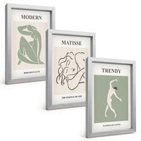 BILDER SET 3er Set - 20x30 cm Silberner Rahmen - Stilvolle minimalistische Charaktere - Silberfarben, Kunststoff (20/30cm) - TULUP