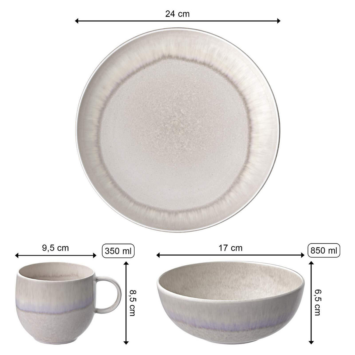 FRÜHSTÜCKS-SET Perlemor Sand beige 6er Set - Beige, Keramik (28/22/38cm) - like.Villeroy & Boch