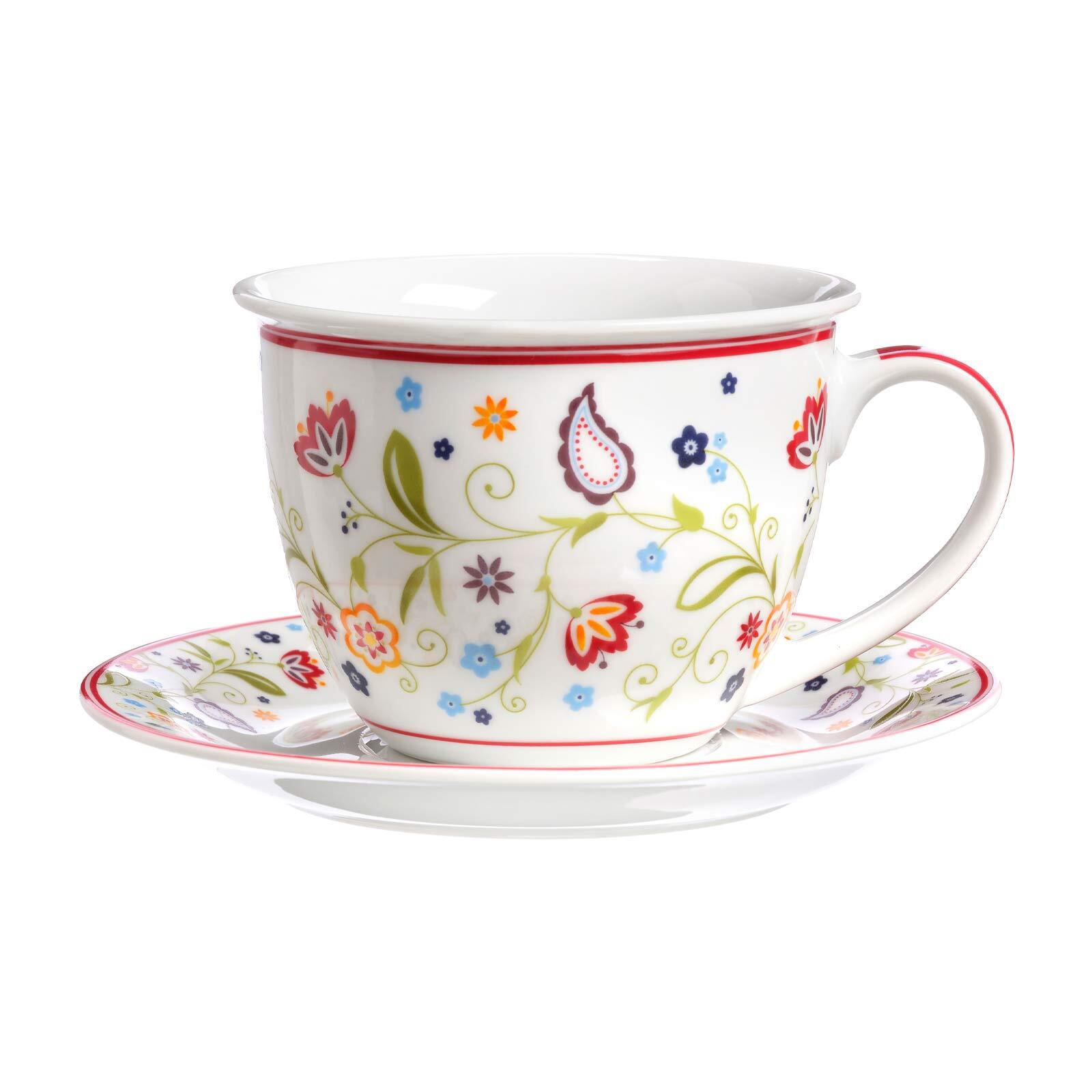 MILCHKAFFEE TASSE MIT UNTERTASSE Shanti bunt 350 ml - Multicolor, Keramik (17/11/17cm) - Ritzenhoff Breker