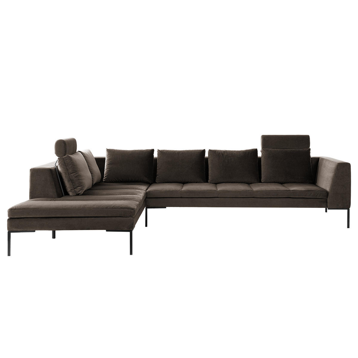 ECKSOFA mit Ottomane - Taupe/Schwarz, Textil/Metall (319/230cm) - home24