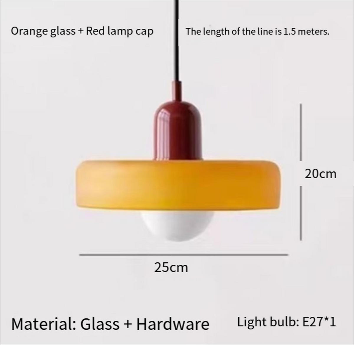 PENDELLEUCHTEN,GLAS, 220 V, 12 W, 25 cm Durchmesser,Orange - Orange, Glas (25/25/20cm) - Weltevree
