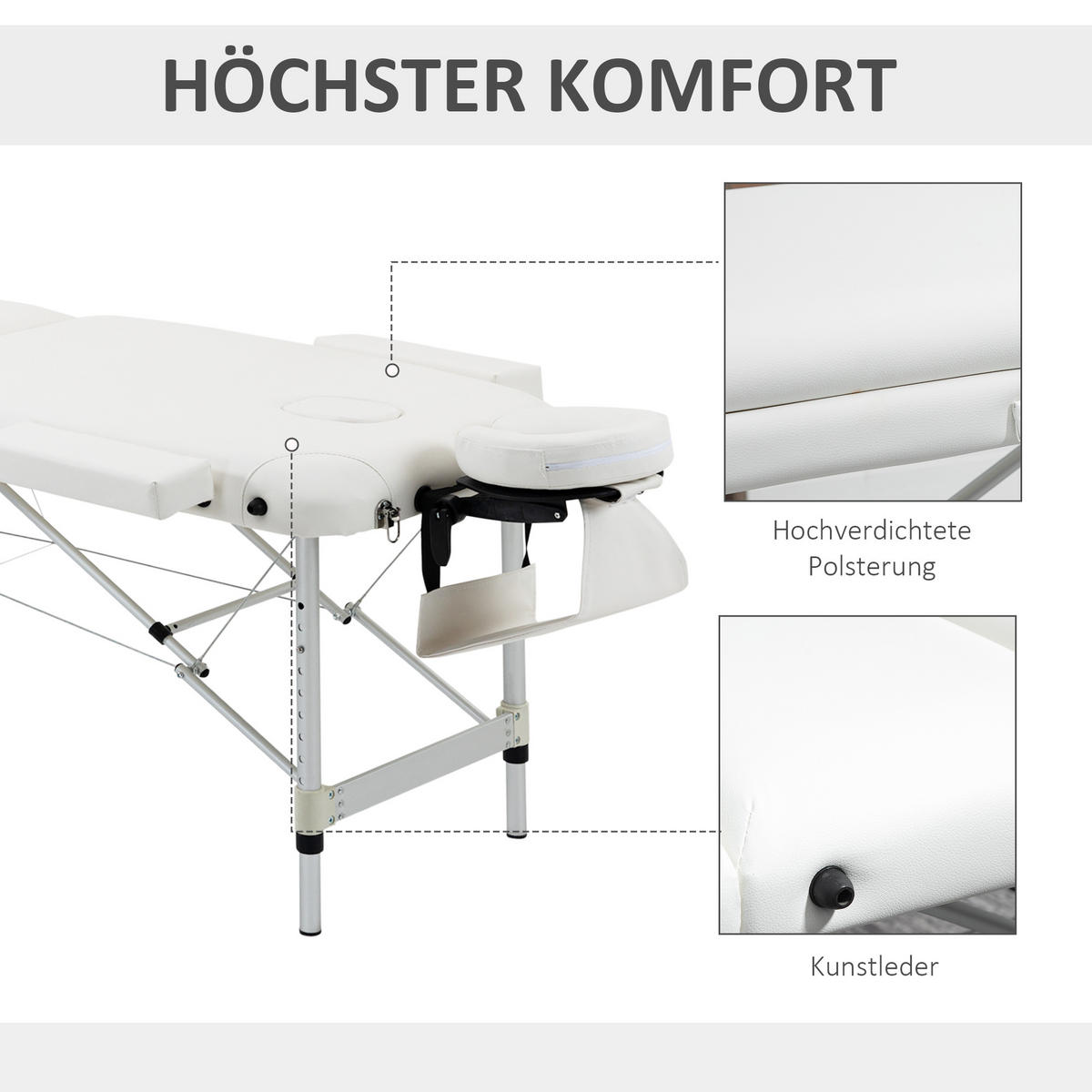 MASSAGELIEGEN, Aluminium, Weiß - Weiß, Metall (60/84/215cm) - HOMCOM