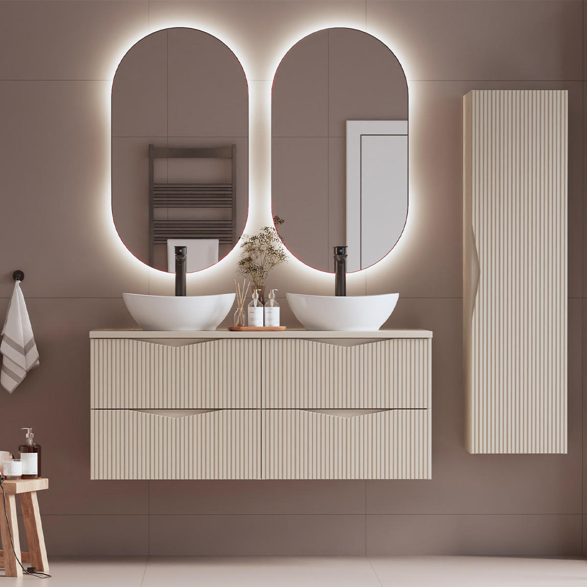 BADMÖBEL Tao 2er-Set Kaschmir - Beige, Holzwerkstoff (120.6/50/45.8cm) - Petits-meubles