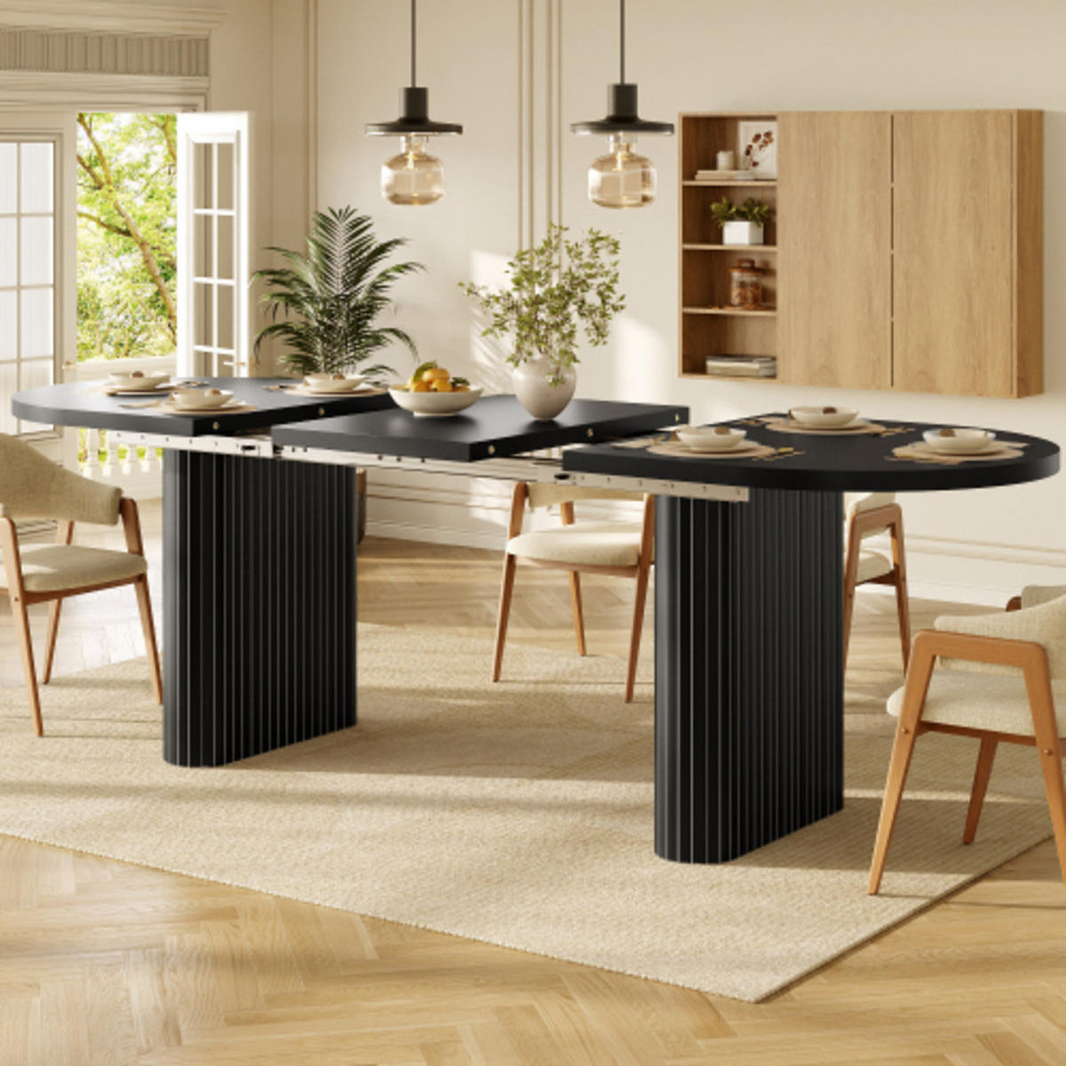 ESSTISCH Ausziehbarer120-160×80×75,5 cm aus MDF und Metall mit strukturierten Metallbeinen, schwarz - Schwarz, Holzwerkstoff (160/80/75.5cm) - Luhomfu
