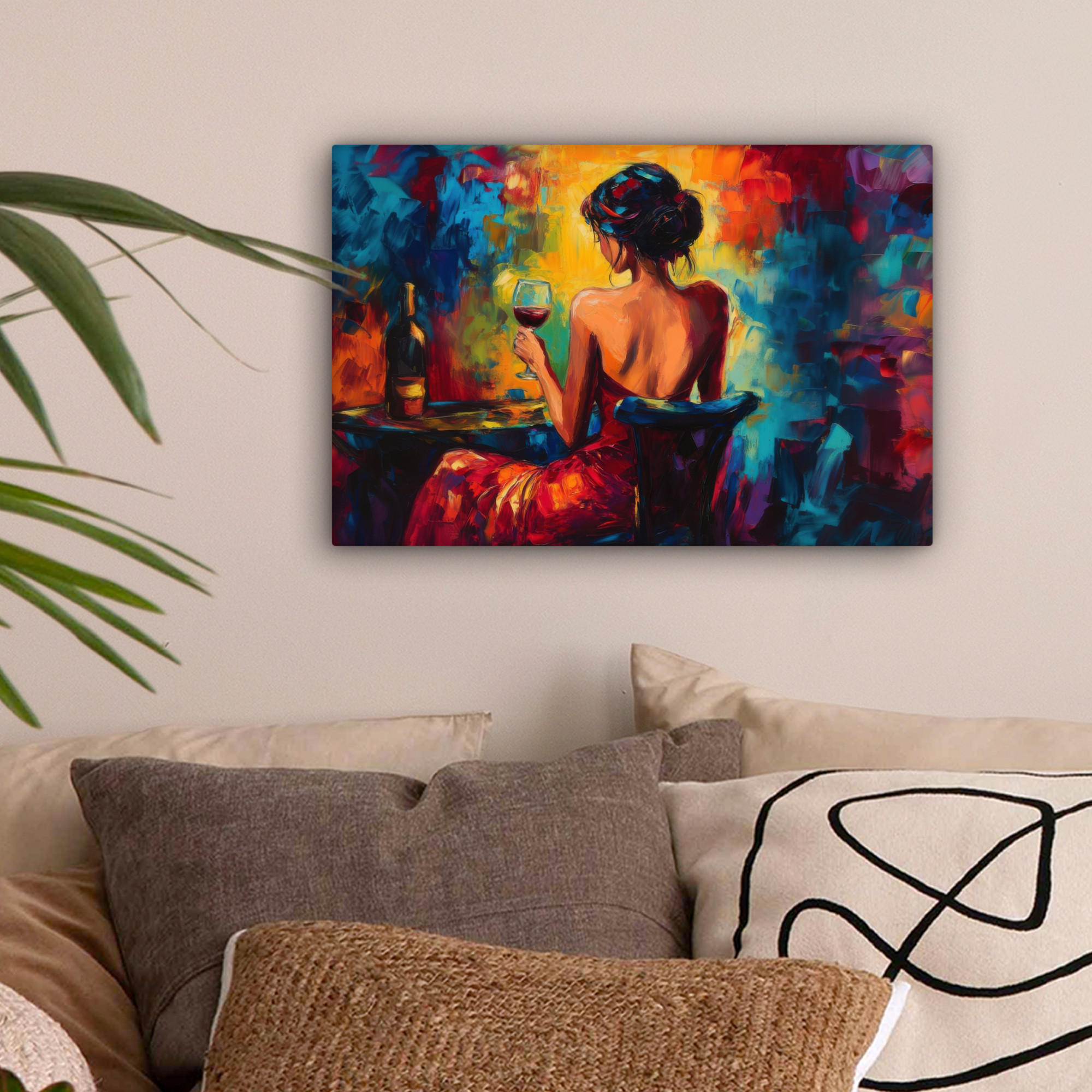 LEINWANDBILD Wein - Frau - Stimmungsvoll - Farbenfroh 30x20 cm - Bordeaux, Textil (30/20cm) - MuchoWow