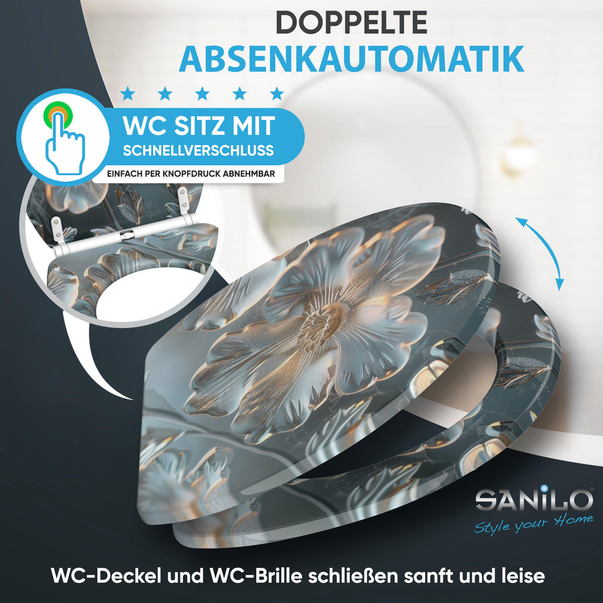 WC-SITZ mit Absenkautomatik & Top Fix Frostia - Grau, Holzwerkstoff (37.7/5.5/48cm) - Sanilo