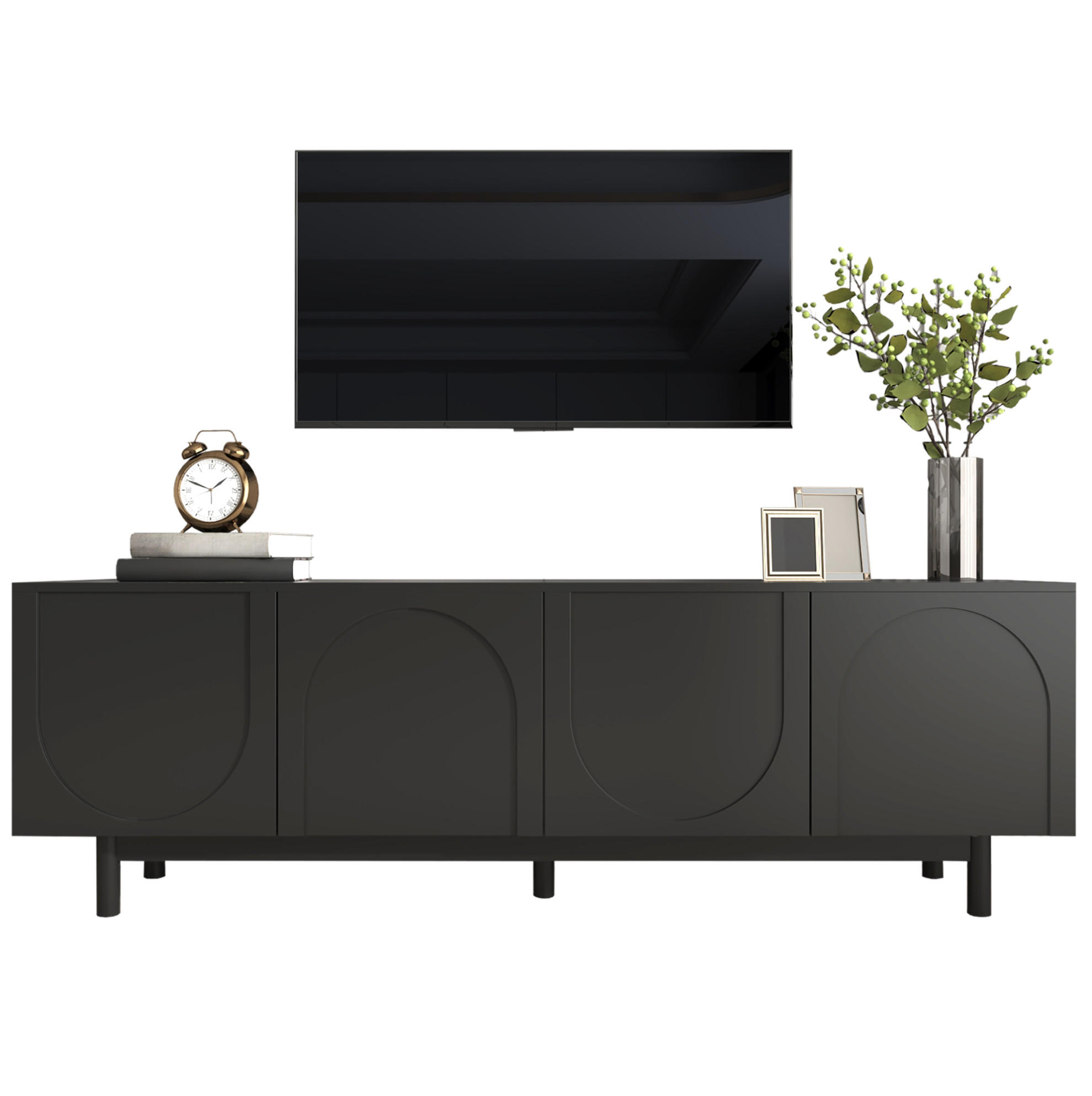 LOWBOARD 175/38/56 cm Schwarz aus MDF und Spanplatte mit Push-to-Open - Schwarz, Holzwerkstoff (38/56/175cm) - OKMYHOME