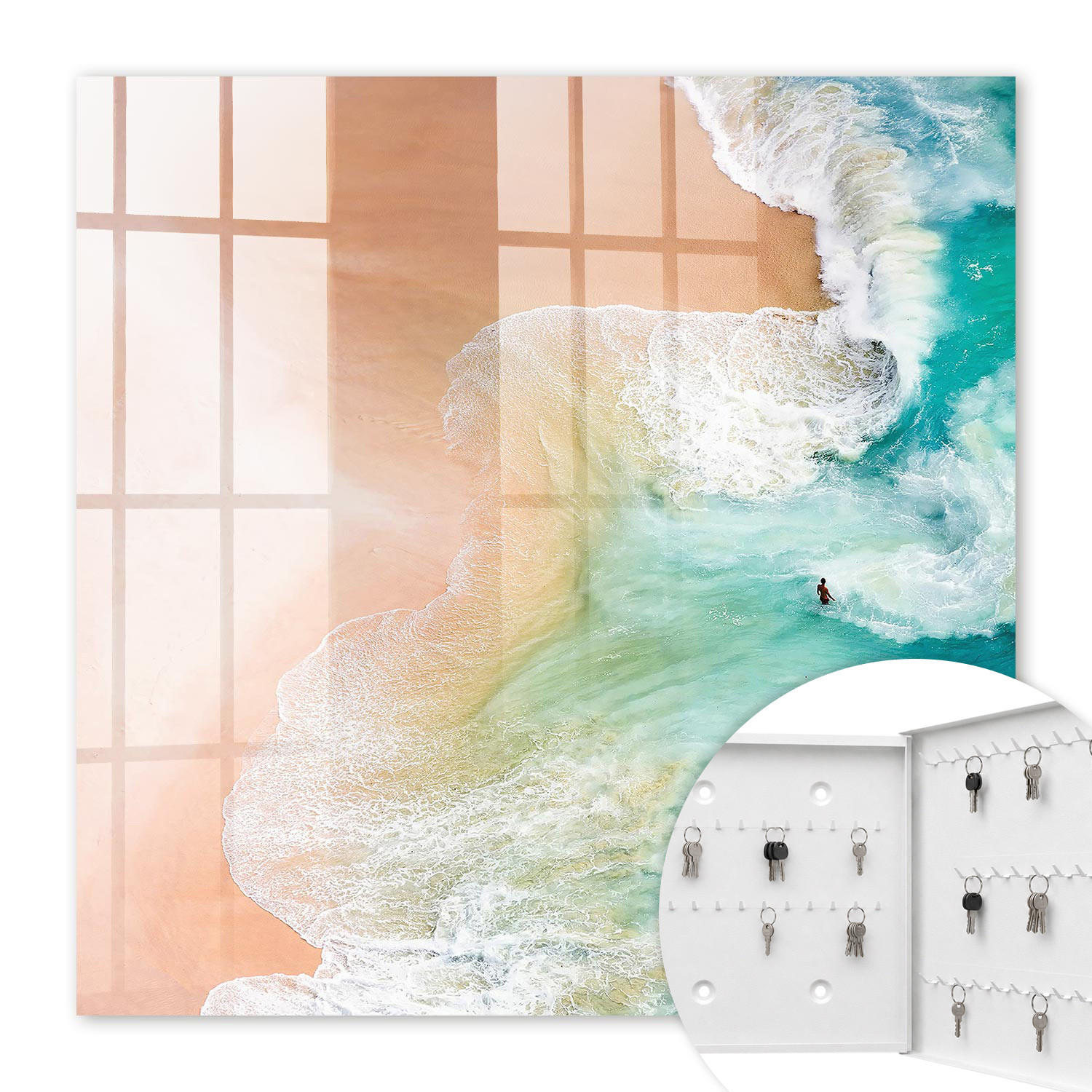 SCHLÜSSELBOX Weiß 30x30 cm – Türöffnung nach rechts - Türkisstrand - Türkis, Metall (30/30/5cm) - TULUP