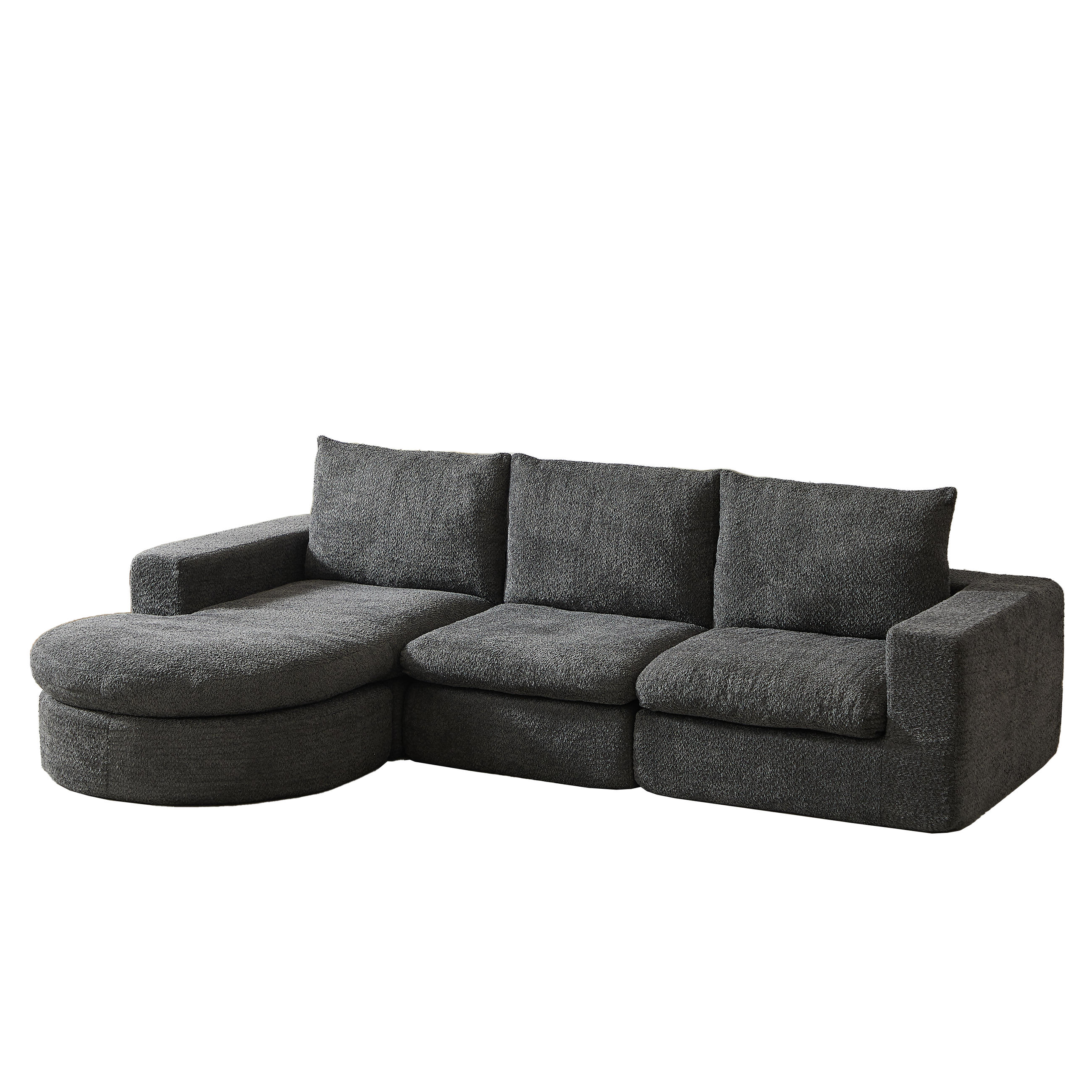 ECKSOFA Chenille Grau mit Kissen - Grau, Textil/Metall (251/160cm) - WISHDOR