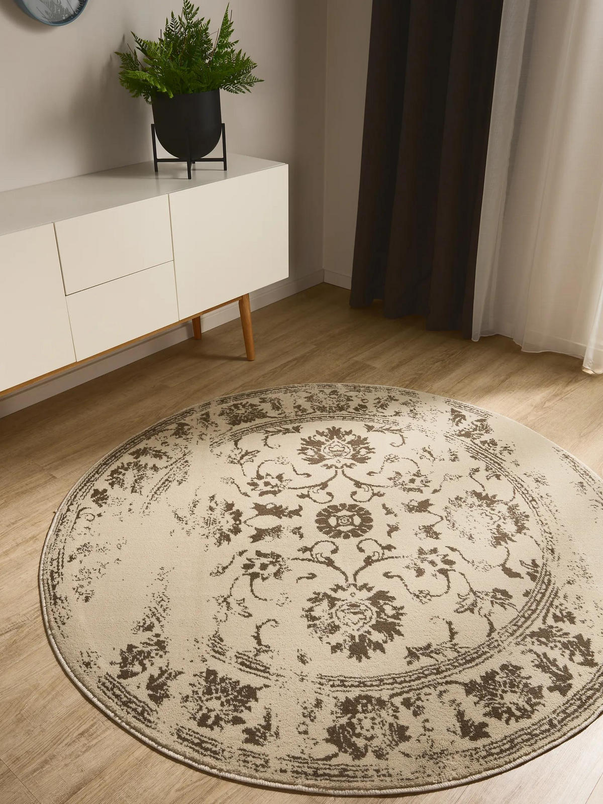 VINTAGE-TEPPICH Suki ø 160 cm rund - Creme/Braun, Kunststoff (160/160cm) - benuta