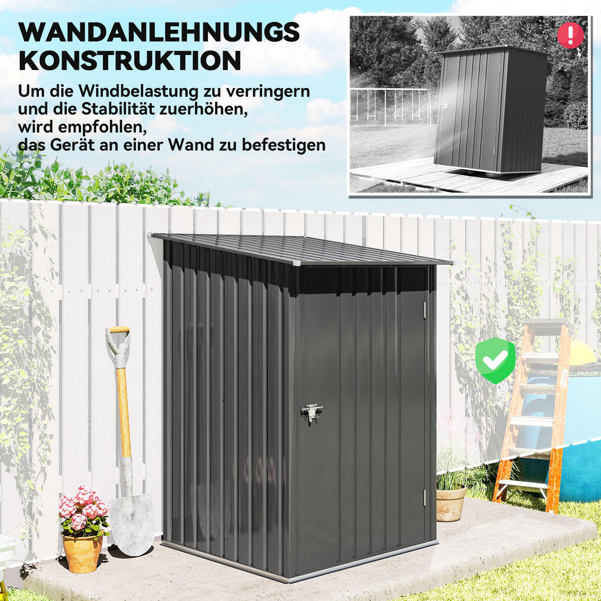 GERÄTEHAUS aus Stahl, Gartenschrank abschließbar, für Balkon, Terrasse, Dunkelgrau - Dunkelgrau, Metall (103/160/100cm) - Outsunny