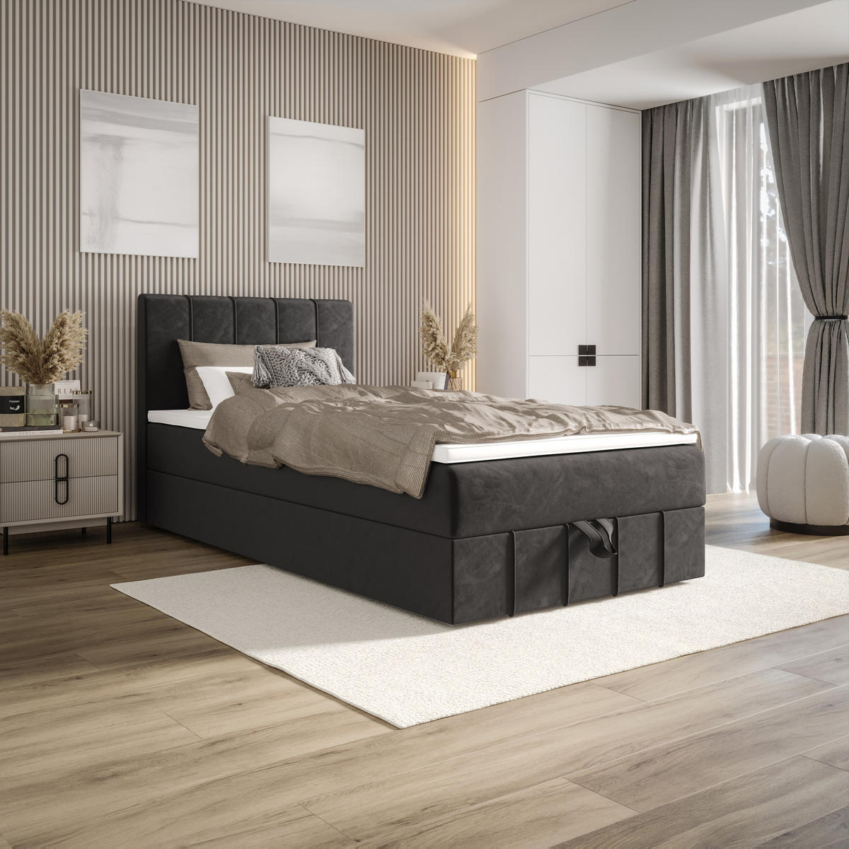 BOXBETT BAHAMA 100x200 Monolith 92, mit Matratze H3 und Topper, Grau - Grau, Holz/Kunststoff (100/200cm) - Bedante