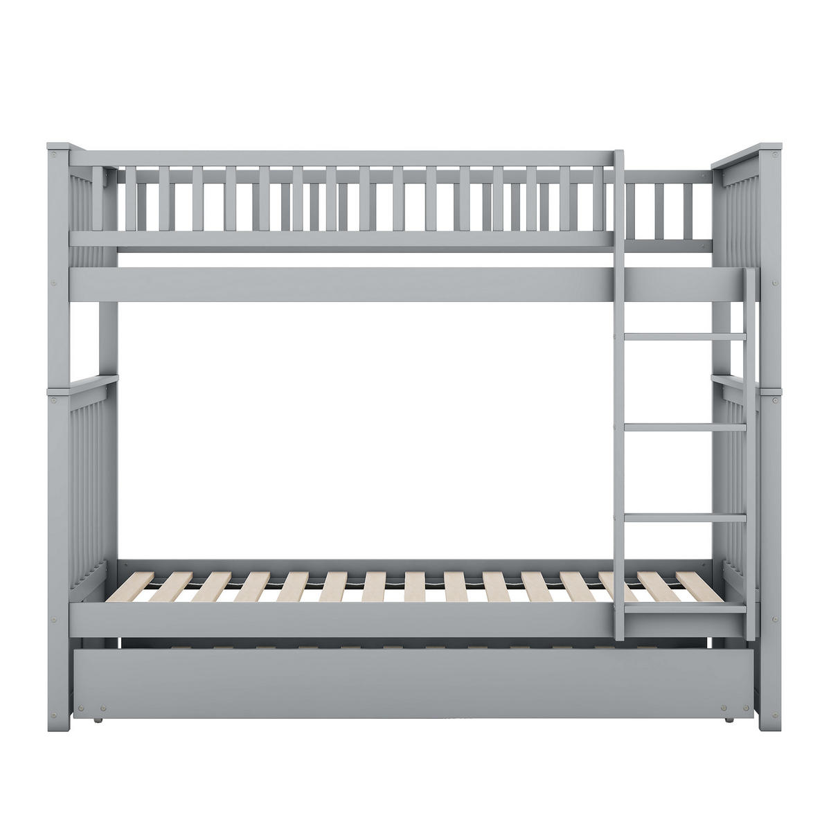 ETAGENBETT aus Kiefernholz und MDF 90x200 cm Grau mit Ausziehbett, abnehmbarer Konstruktion und Treppe - Grau, Holzwerkstoff (90/200cm) - Modfu