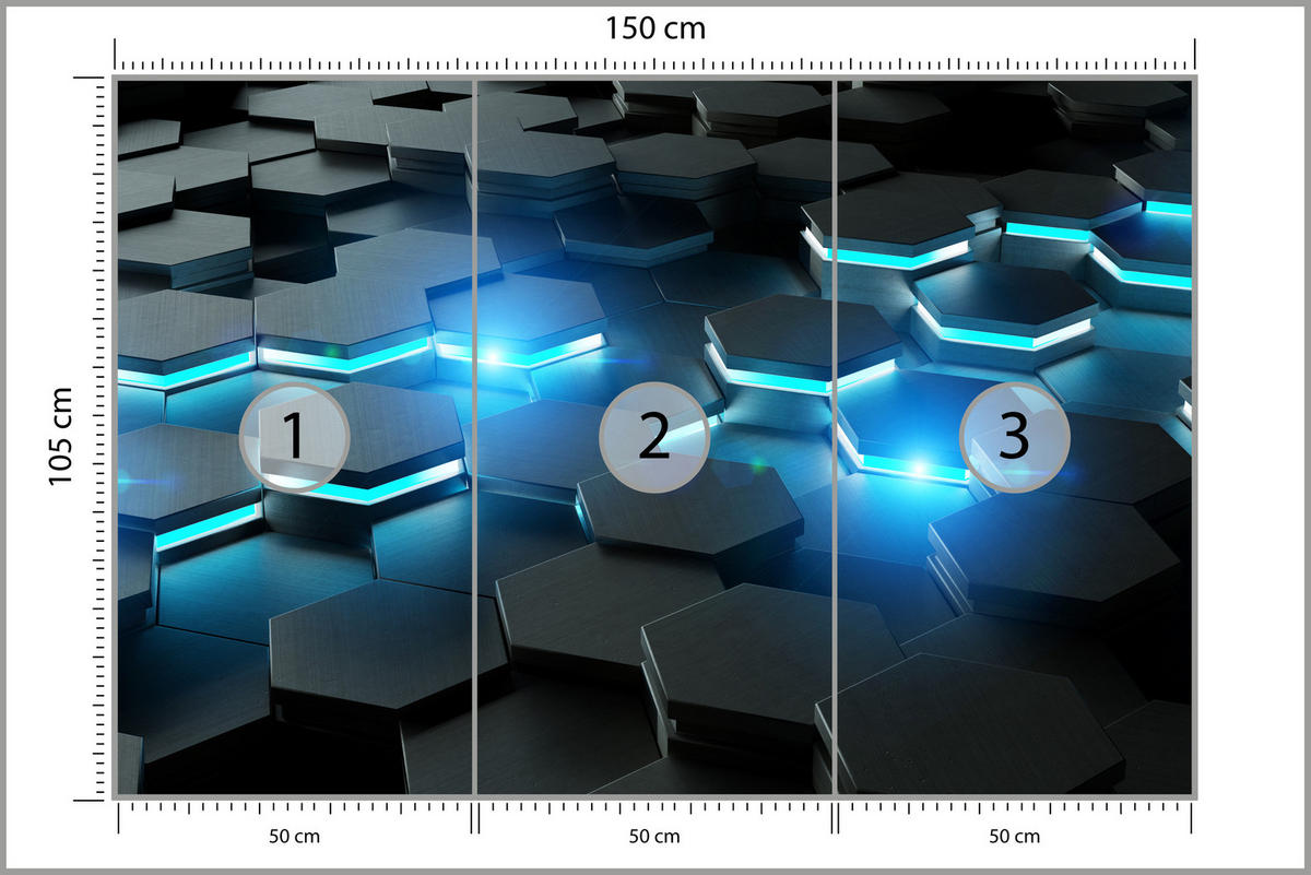 FOTOTAPETE für Jugendzimmer Schwarz Blau Hexagone 150x105 - Blau/Schwarz, Papier (150/105cm) - Muralo