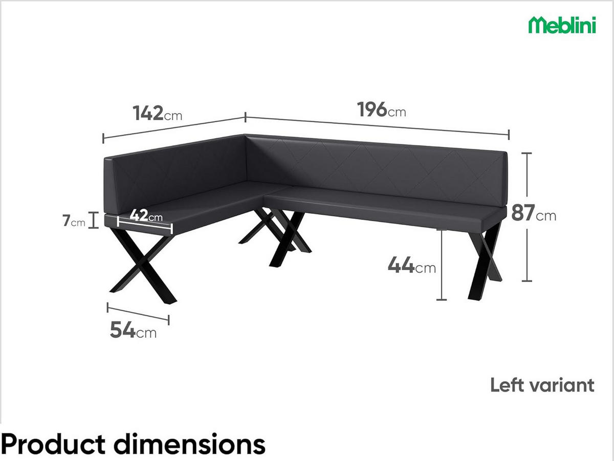 ECKBANK ERIC_X - Grau, Leder (142/196cm) - Meblini