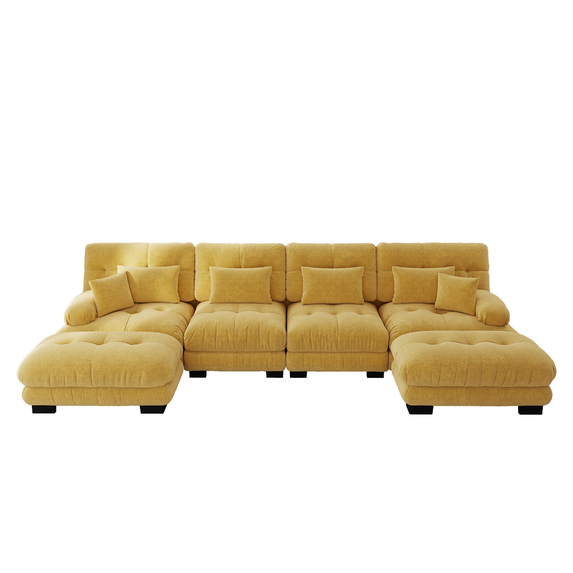 WOHNLANDSCHAFT Chenille Gelb mit Ottomane - Gelb, Textil (406/81/145cm) - WISHDOR