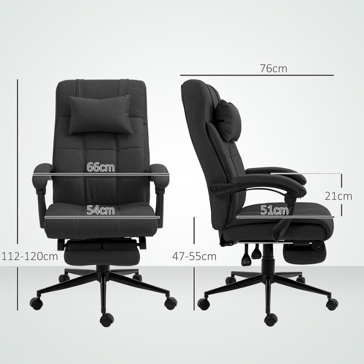 BÜROSTUHL mit Liegefunktion, Schwarz - Schwarz, Kunststoff (66/120/76cm) - Vinsetto
