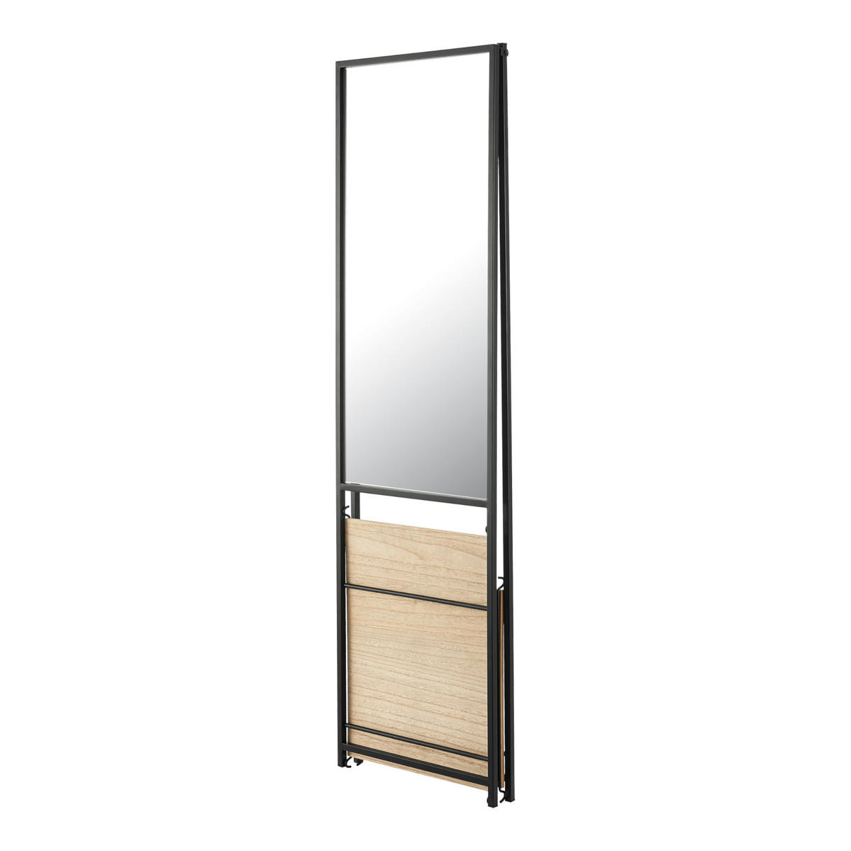 STANDSPIEGEL Chamois mit 2 Ablagen - Schwarz, Glas/Metall (40/150/90cm) - [en.casa]