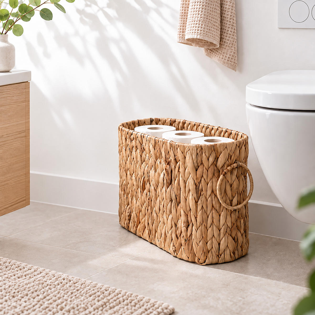 ZÁSOBNÍK Přírodní na toaletní papír vodní hyacint 6 rolí - světle hnědá, textil (16.5/40/25cm) - Relaxdays