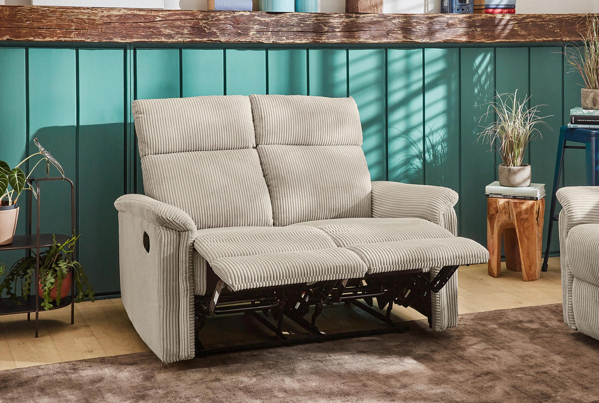2-SITZER-RELAXSOFA Federkern, Liegefunktion verstellbar durch halbautomatische Relaxfunktion B127/T93/H100 cm, Cord Beige / 15505 - Beige/Schwarz, Textil (127/100/93cm) - luma-home