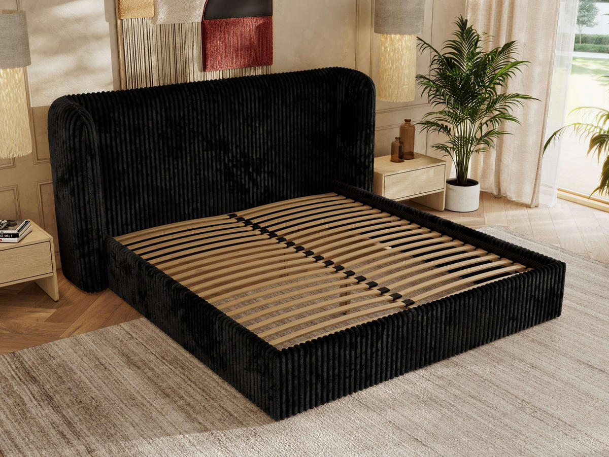 POLSTERBETT EMORA CLASSIC 140/200 - Schwarz Cord - Schaum-Matratze - Schwarz, Textil (140/200cm) - MKS