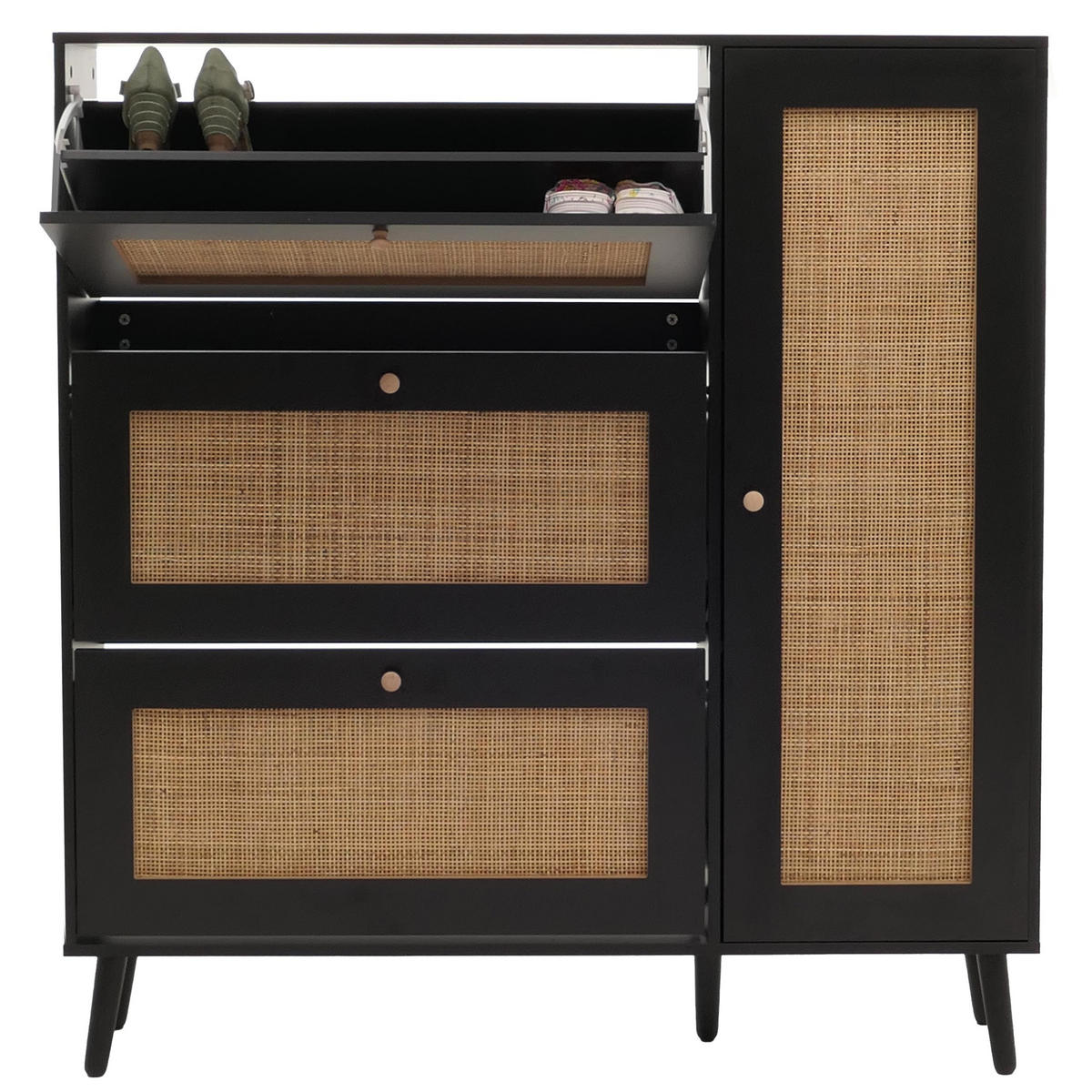 RATTAN-SCHUHKIPPER Schwarz - Schwarz, Holz (120/127/24cm) - MCW