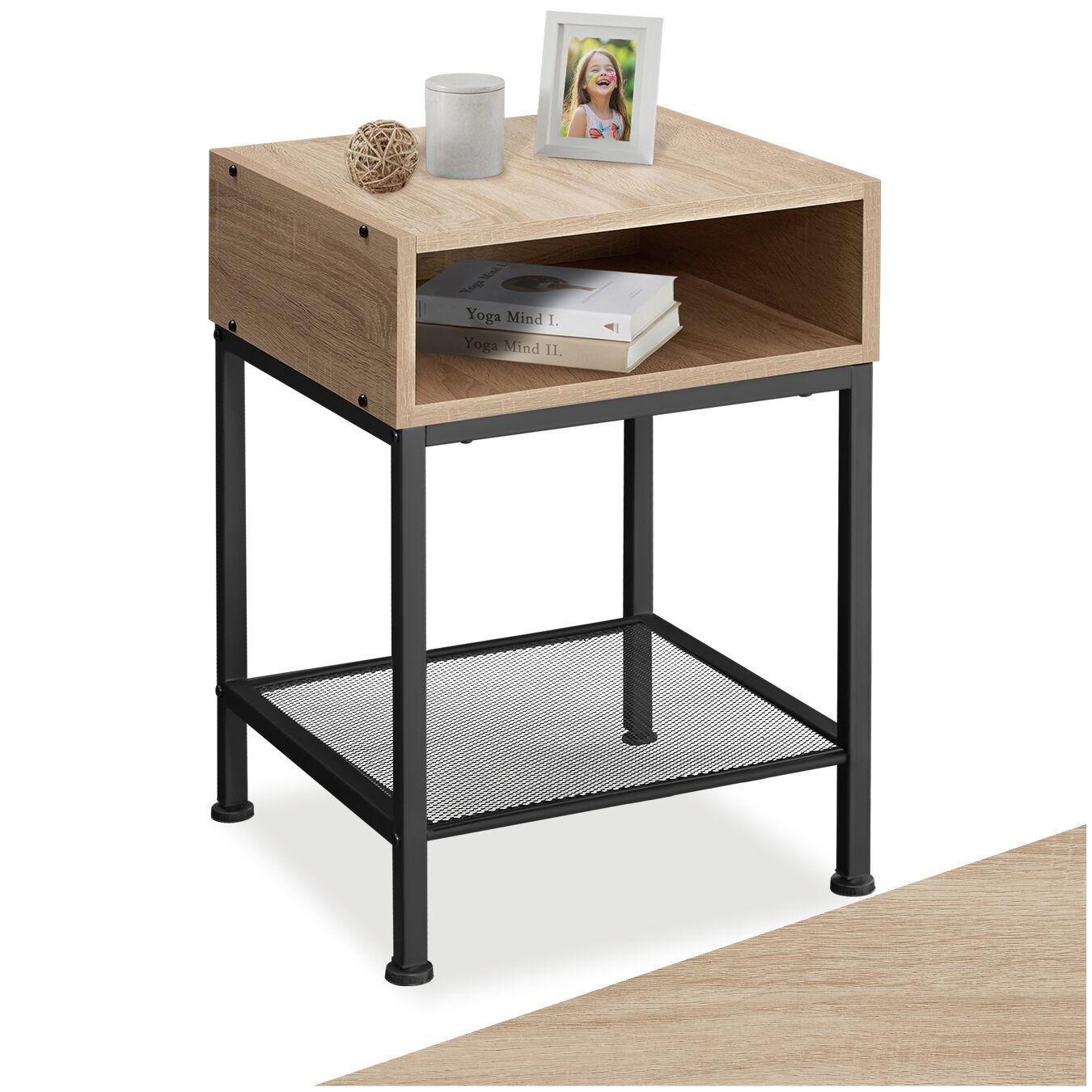 NACHTSCHRANK Harlow,40,5 x 40,5 x 59 cm,Industrial Holz hell, Eiche Sonoma - Naturfarben, Holzwerkstoff (40.5/59/40.5cm) - tectake