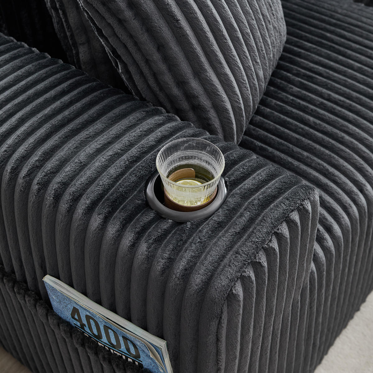 ECKSOFA Inklusive 5 Kissen,seitlicher Stauraum und Getränkehalter, Dunkelgrau - Dunkelgrau, Textil (160/257cm) - KOMHTOM