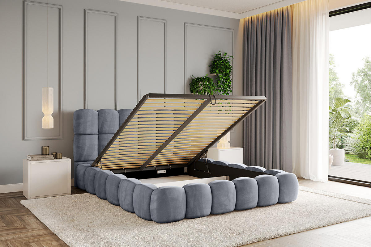 POLSTERBETT mit Bettkasten und Lattenrost, Boxbett ohne Matratze - LEYA 160x200 Grau - Grau, Holzwerkstoff/Textil (160/200cm) - ALTDECOR