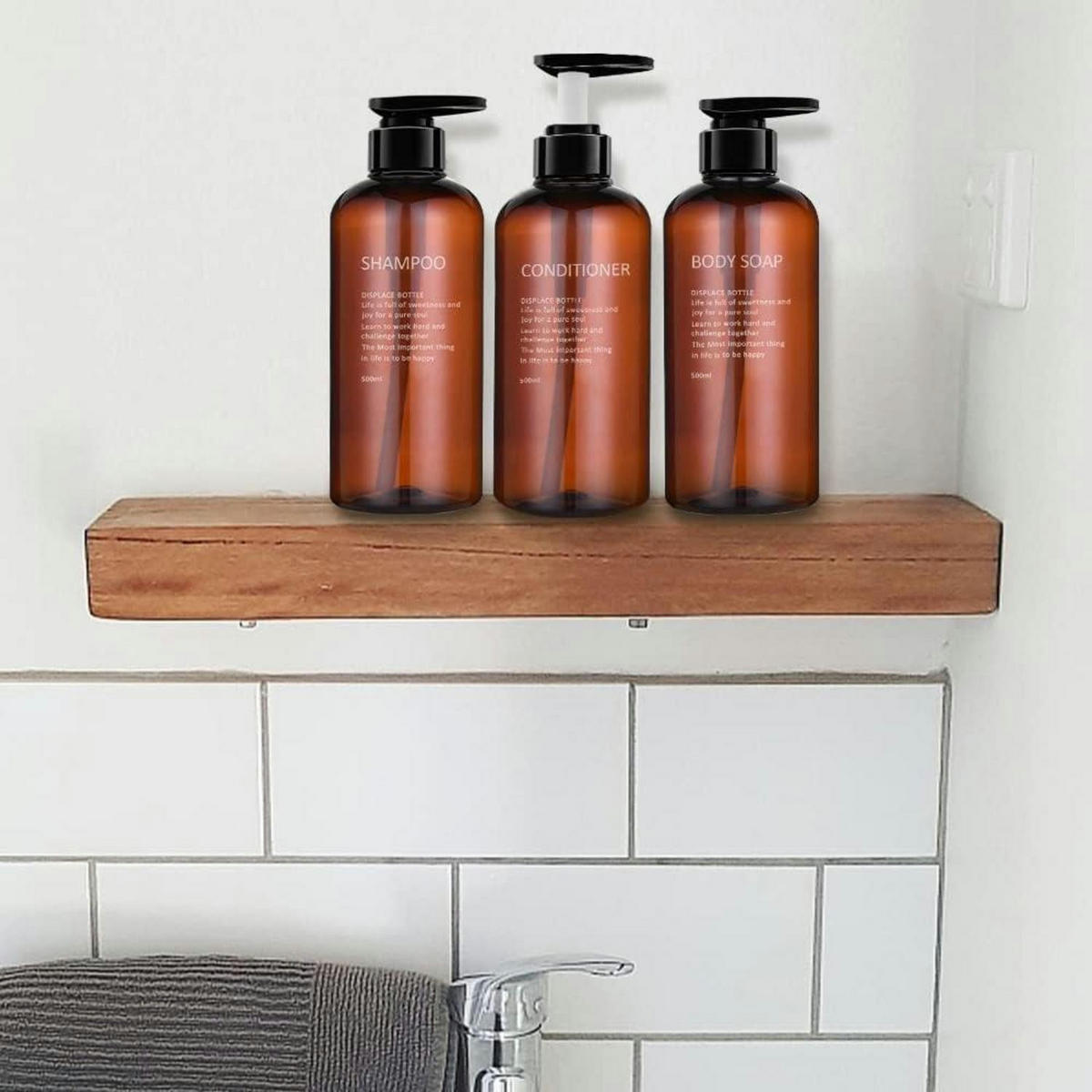 PUMPFLASCHEN 3er Set 500ml Braunes PET Kunststoff - Braun, Kunststoff (5/5/10cm)