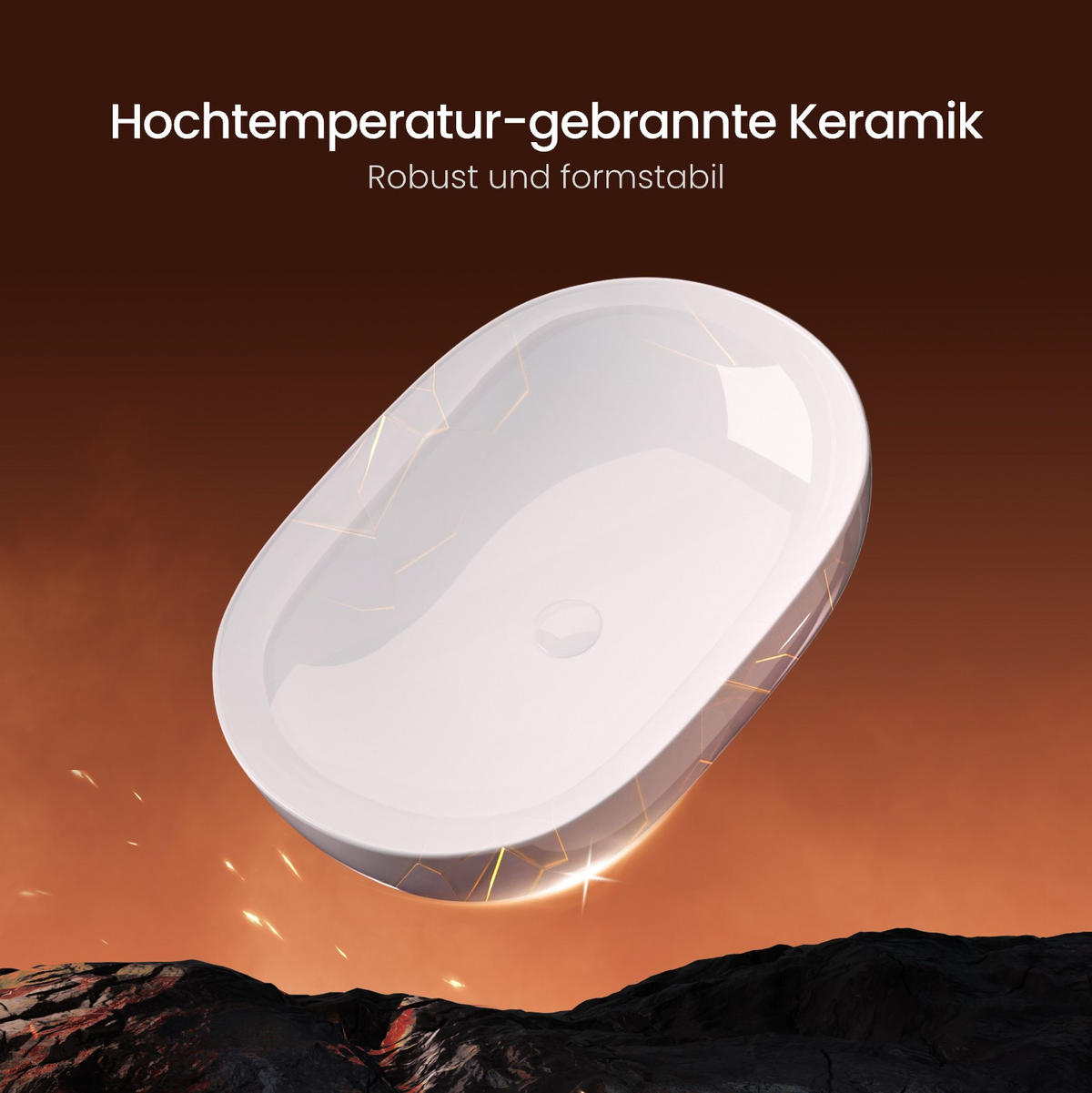 WASCHBECKEN Abgerundete Ecken Mattweiß 60 / 41,5 / 13,5 cm - Weiß, Keramik (41.5/13.5/60cm) - EMKE