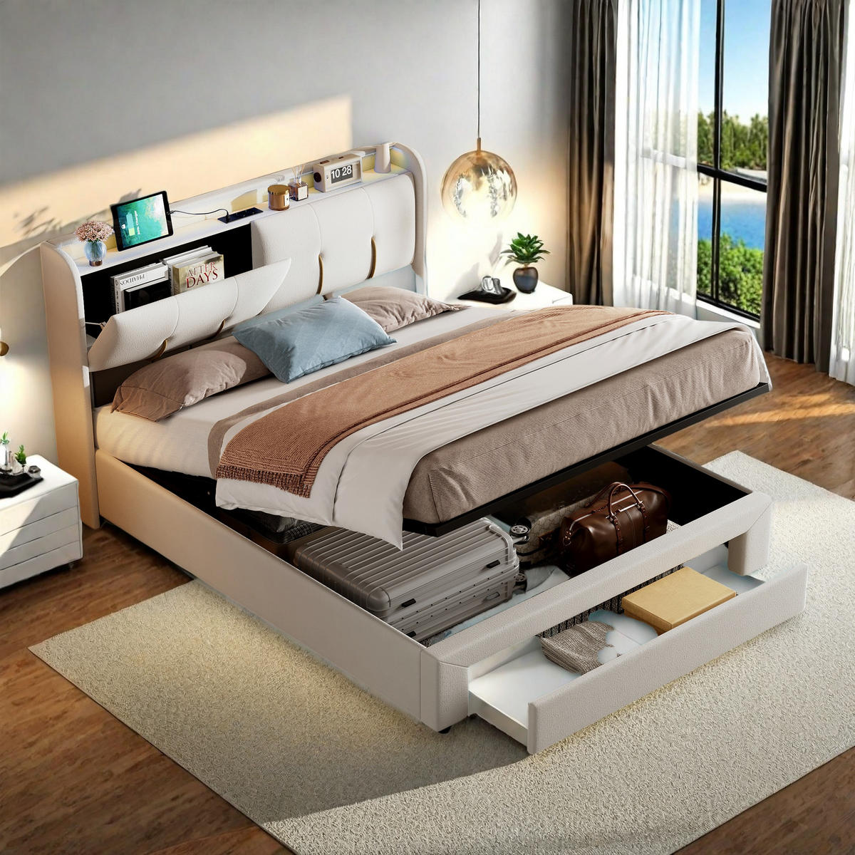 POLSTERBETT 160x200 Beige Samt - Ecru, Metall (160/200cm) - SHOPENTRA