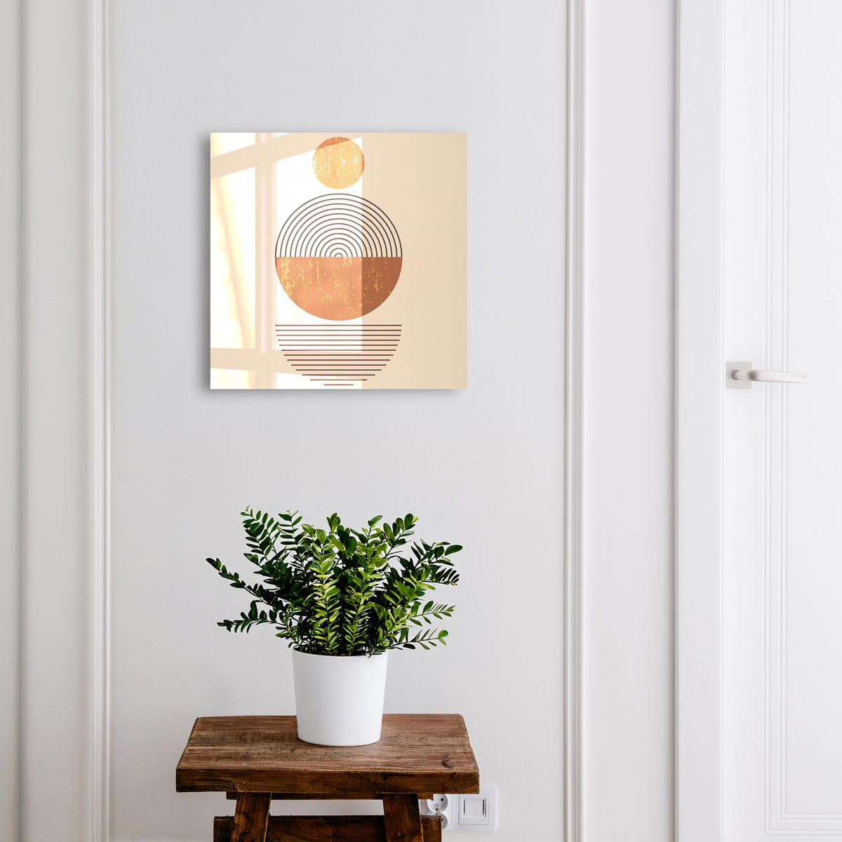 SCHLÜSSELBOX Weiß 30x30 cm – Türöffnung nach rechts - Retro-Geometrie - Orange, Metall (30/30/5cm) - TULUP