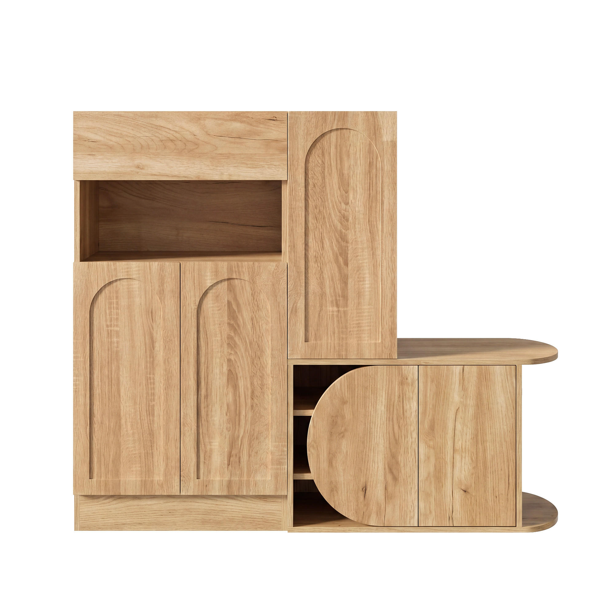 SCHUHSCHRANK mit Sitzbank 5 Türen Stauraum Natur Modern - Naturfarben, Holzwerkstoff (130/110.5/35cm) - FLIEKS