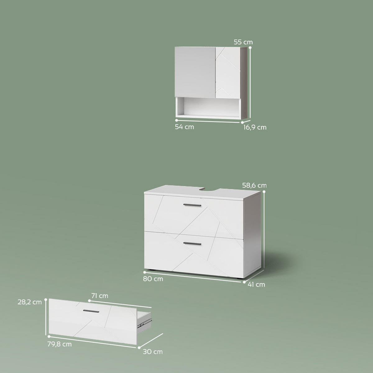 BADMÖBEL-SET Ronco Weiß Hochglanz 2 Teile - Weiß Hochglanz/Weiß, Holzwerkstoff (80/58/41cm) - Livinity®
