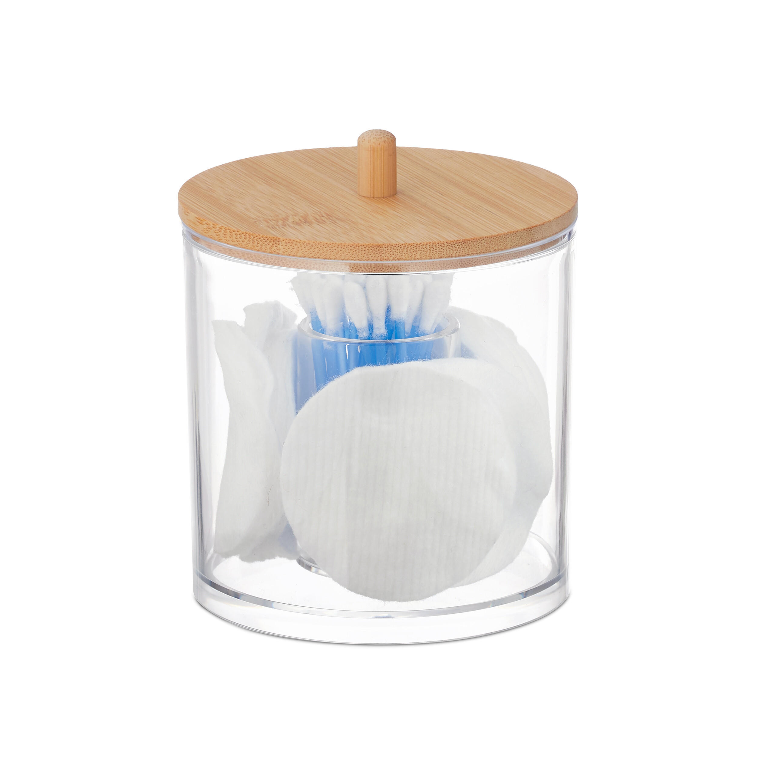 WATTESTÄBCHEN-BEHÄLTER - Multicolor, Holz/Kunststoff (10/11/10cm) - Relaxdays