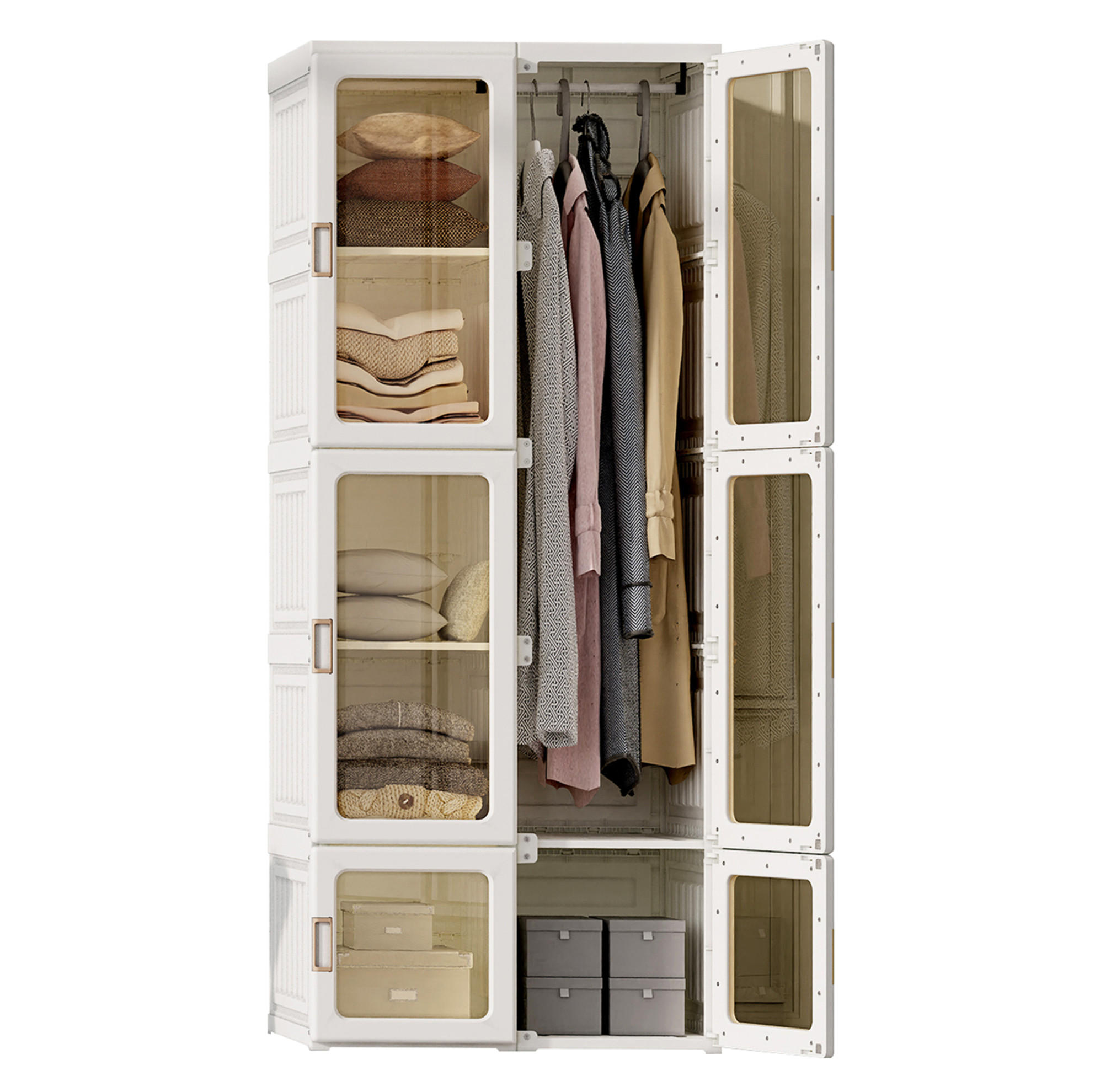 KLEIDERSCHRANK faltbar 50x170x69 cm Magnettüren weiß - Weiß, Holz (69/170/50cm) - LEBENLANG