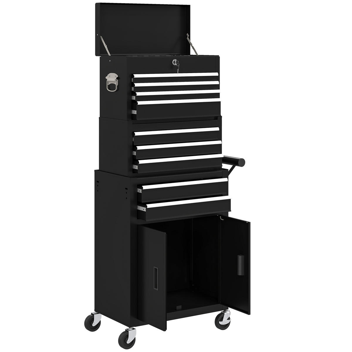 WERKZEUGKISTE 3-IN-1 DE-10558 9 Schubladen mit Rollen Schwarz - Schwarz, Metall (33/133/69.5cm) - ComfortXL